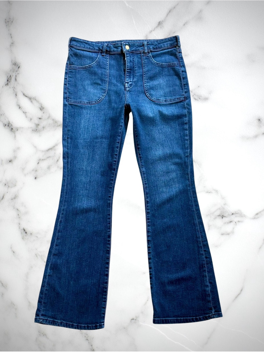 Anthropologie Pilcro Flare jeans High rise Wide Leg Dark Wash Stretch 32 Boho